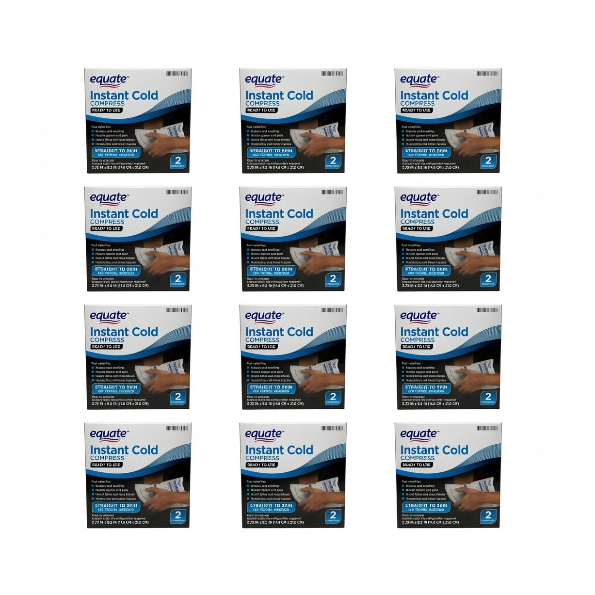 Case of 12 EQUATE INSTANT COLD COMPRESS 5.75" X 8.5" 2CT