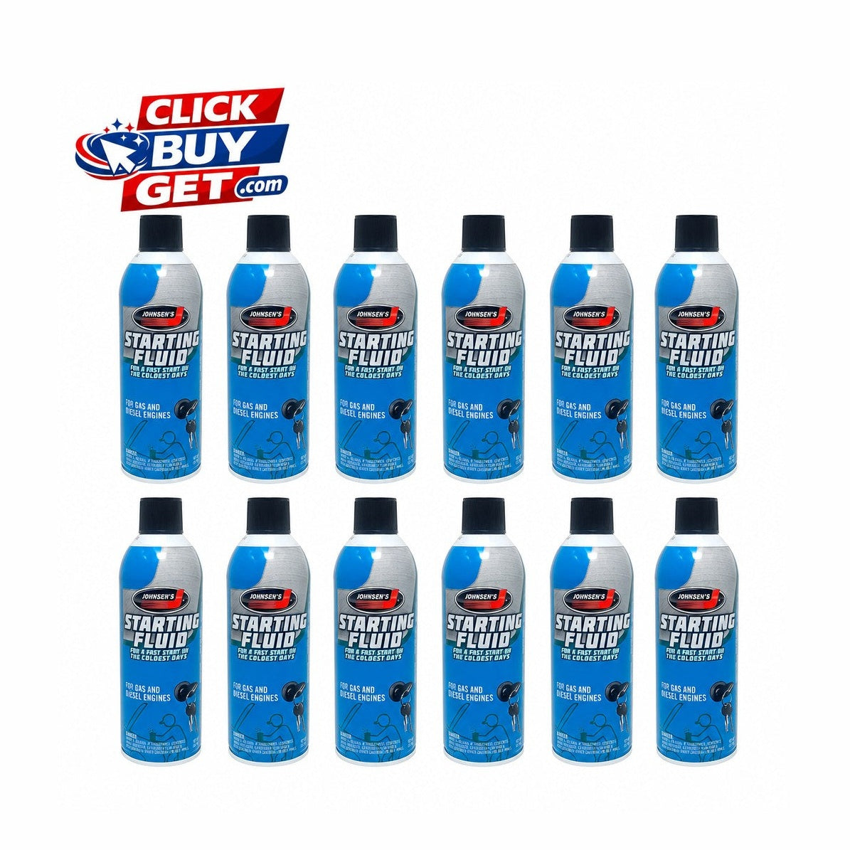 Case of 12 Johnsen's Starting Fluid 10.7 oz Aerosol Cans for Gas & Diesel Engines