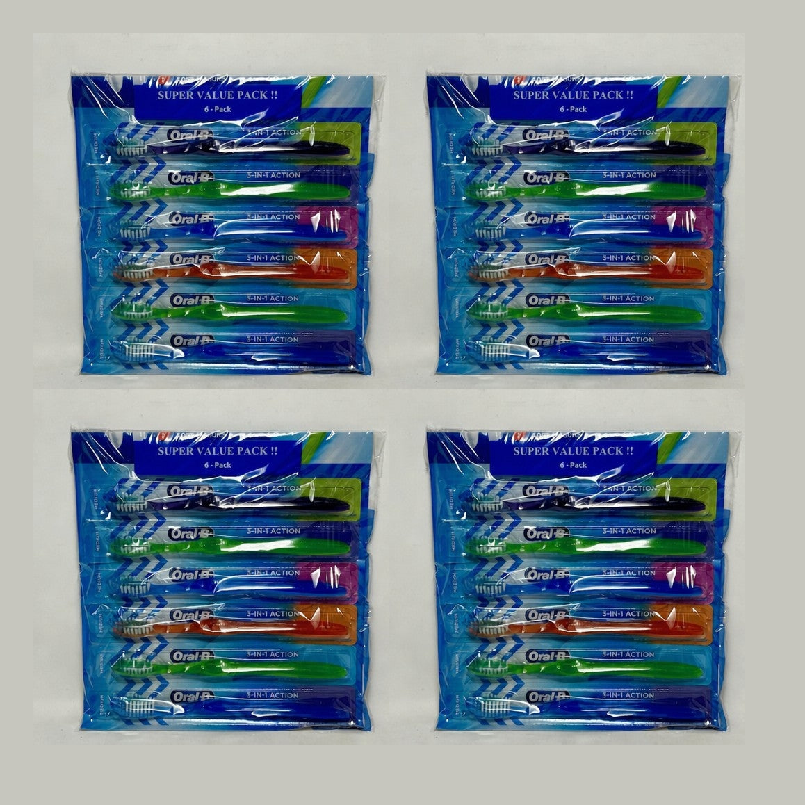 4 Packs - Oral-B 3-IN-1 Action Toothbrushes 6-Count (24 Toothbrushes Total)