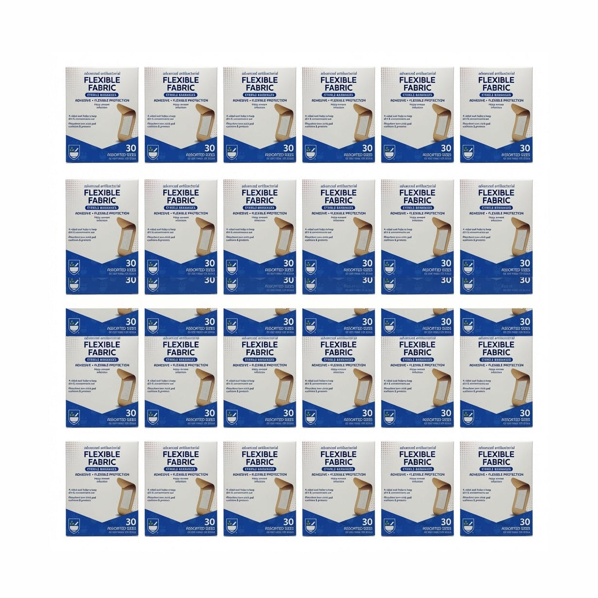 Case of 24 RITE AID FLEXIBLE FABRIC STERILE BANDAGES ASST SIZES 30CT