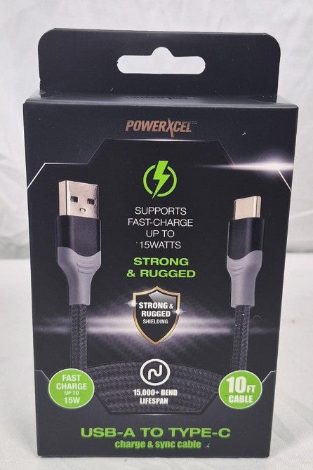 PowerXcel USB-A to USB-C CHARGE CABLE (10 FT)