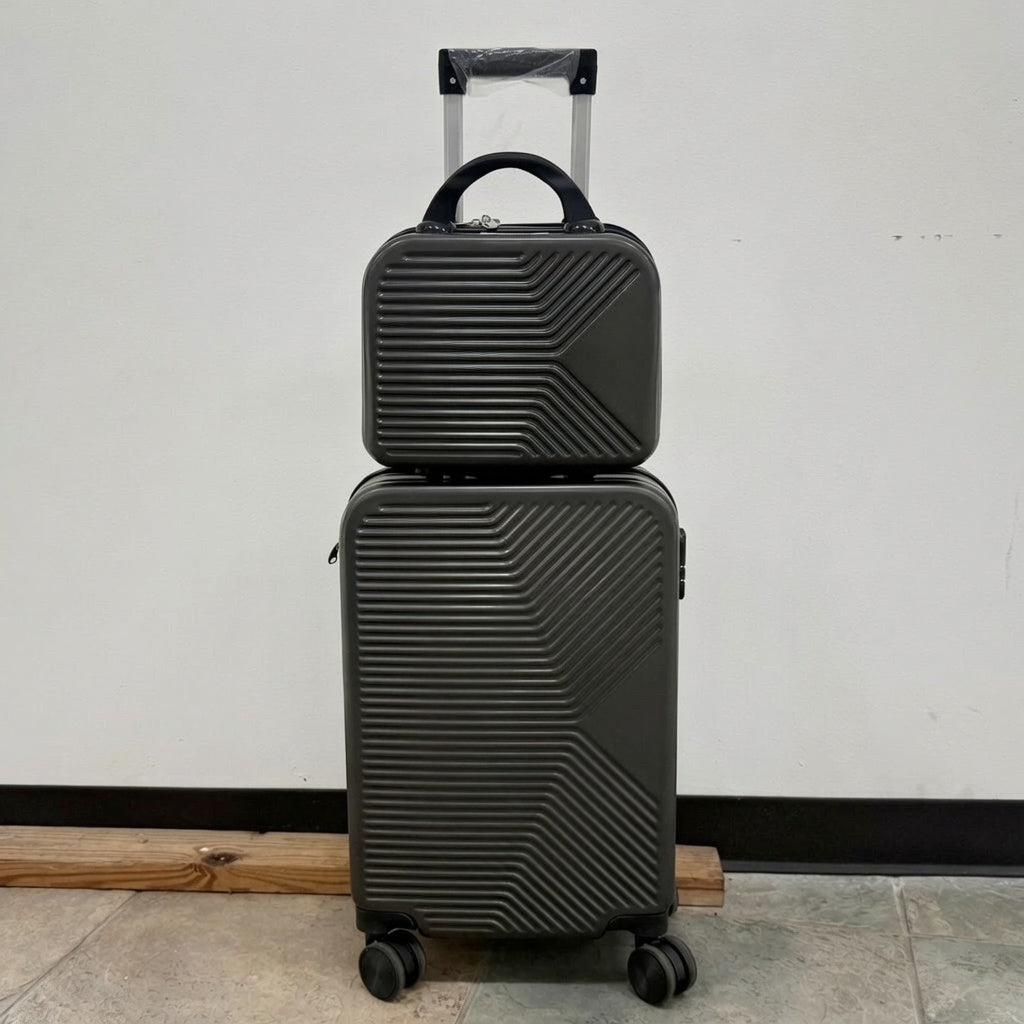 2-Piece Grey Luggage Set - 20" Carry-On Spinner + 12" Bag with Extra Compartment (New)