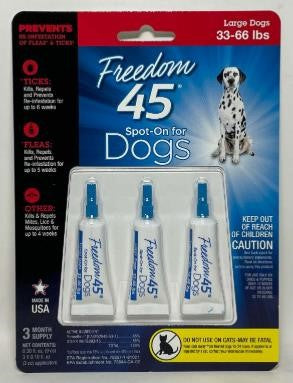 3mo Supply 45 SPOT-ON REPELS FLEAS/TICK 33-66# DOG