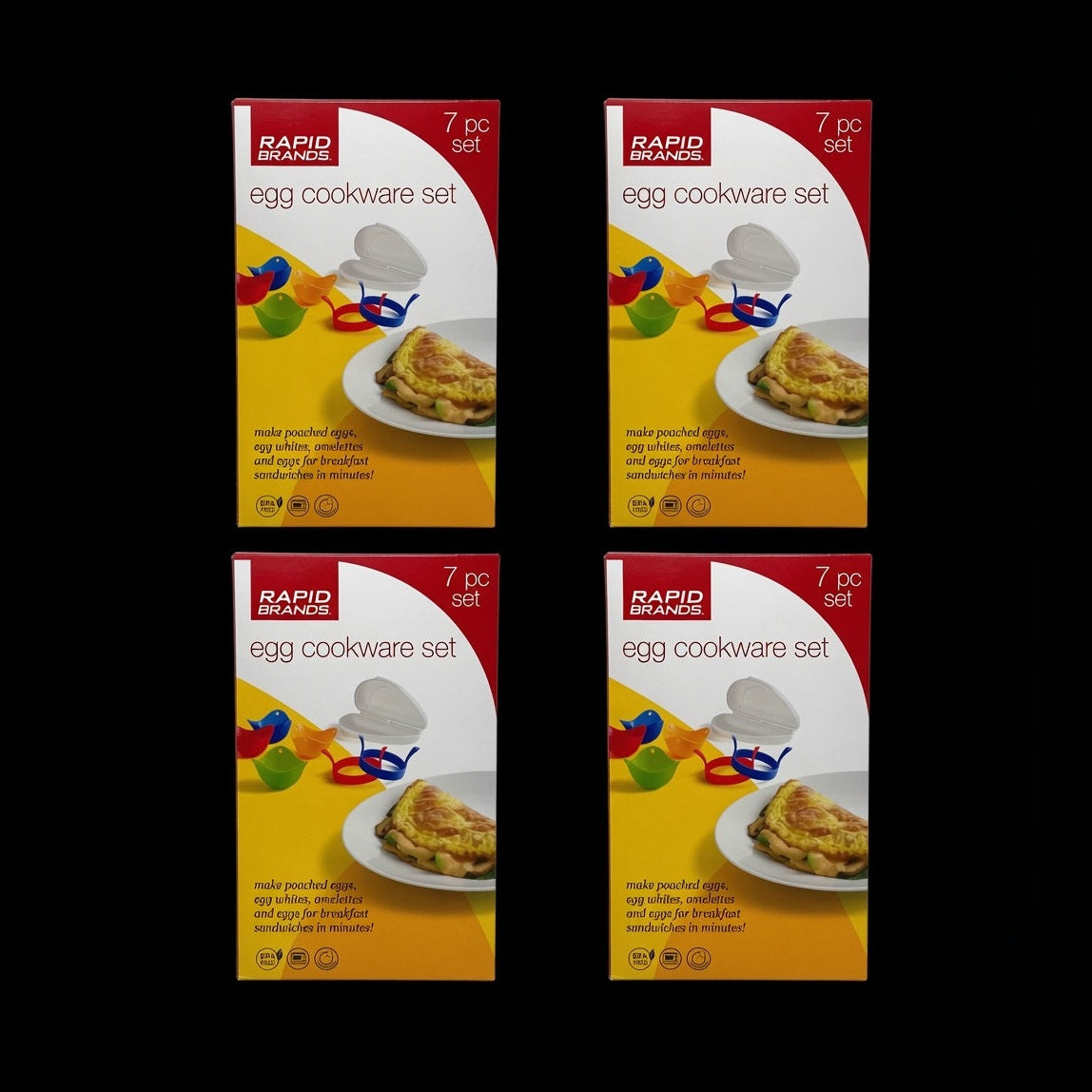 Case of 4 brand new 7-piece Egg Cookware Sets by Rapid Brands.